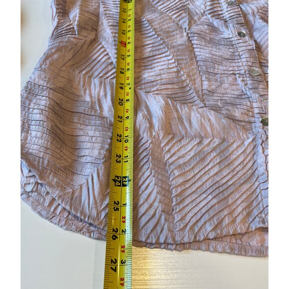 Chico’s Pink Blouse Top Textured Pleated Shimmer Button Up Collar Sz L Unique - Picture 12 of 12